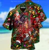 メンズカジュアルシャツメンズサンタクロースプリントビンテージハワイアン半袖特大の夏のビーチウェア