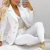 Pantaloni a due pezzi da donna 2023 Abito a maniche lunghe primaverili e autunnali Set blazer da donna con colletto e bottoni in tinta unita sexy da ufficio