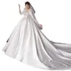Skromna suknia balowa z długim rękawem sukienki ślubne suknie ślubne Sheer Jewel Neck Lace Appliqued Cearów o rozmiarach szatę haftową de Mariee Custom Made 403