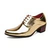New Fashion Golden Pointed Men's Dress Shoes Big Size 46 Wedding Shoes for Men Leather High-heel Shoes zapatos de vestir hombre