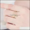 Band ringar lyxig fj￤ril ￖppet justerbar f￶r kvinnor Fl Crystal Wedding Rose Gold Sier Fashion Finger Ring Female Engagement Drop D Dhnis