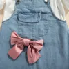 衣類セット2023夏の子供の女の子パフ半袖コットンTシャツトップスサスペンダードレスボウ3pcs子供の服セット