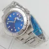Kol saatleri 40mm mavi steril kadran iş 21 mücevher Miyota 8215 büyüteç nh35a berrak cam arka çerçeve ekleme otomatik erkekler saati