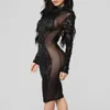 Casual Dresses Beateen 2023 Black Long Sleeve Mesh Sequined Bodycon Dress Cut Out Backless Sexy Club Night