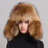 Unisex Winter Full Covered Real Fox Fur Hats Russian Hat Outdoor Ski Trapper Earflap Warm Cap