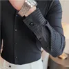 Men's Dress Shirts Top Quality Autumn Luxury High Elastic Traceless Shirt 2023 Dark Stripe Mens Long Sleeve Slim Business Formal 4XL-M