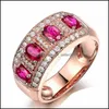 Met zijstenen Vintage Rose Gold Wedding Rings For Women Fashion Jewelry Luxe witte zirkoon verlovingsring Drop levering DHPLV