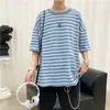 Men's T Shirts Youth Casual Fresh Striped T-Shirt Hip-Hop Simple All-Match Street Cool Short-Sleeved Clothes Male 2023 Korean Style Funny