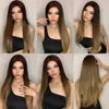 Vrouwen Haar Synthetisch Lang recht bruin ombre Natuurlijke pruiken Middle Part Warmtewarmte voor Afro Daily Cosplay Fashion 0527