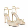 Summer Women's Sacora Sandals Perfekt designer Vit Pearl Strap Öppen Toe High Heels Elegant Bridal Wedding Dress Gladiator Sandaler