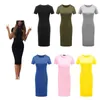 Casual Dresses 2023 Summer Elegent Women O-neck Solid Color Knee-length Dress