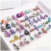 Clusterringen Groothandel 36 %/Lot Mode Colorf Hollow Mix Style Geometrische verstelbare open sieraden voor vrouwen Men DHVV6