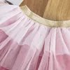 Children's Casual Clothing Sets New Fashion Girls Baby White Tee And Tiered Skirt Outfits Two Piece Princess Party Cute Clothes