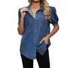 Women's Blouses Women's Short Sleeve Denim Jacket Shirt Straight Pocket Loose Half Women Pack Oversize Menswear