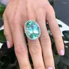 Anneaux De Mariage De Luxe De Mode Pour Les Femmes Ovale Bleu Vert Pierre Ensemble Argent Couleur Anneau Parti Vacances Fiançailles Bijoux Anniversaire Cadeau