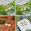 Cuelga los pendientes de la lámpara Natural Hetian White Jade Hoja de bambú Estilo chino S925 Sterling Sier Gotas para los oídos Adorno para Wom Dh478