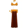 Stage Wear Nieuwe Sexy Carnaval Cosplay Prinses Leia Slave Kostuum Jurk Gouden Beha en Hals ketting Halloween Kostuum