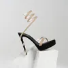 Дизайнерские сандалии на платформе Rene Caovilla Женские классические туфли Туфли на высоком каблуке с запахом по щиколотку Украшенные змеиной шпилькой 120 мм Роскошные фабричные женские каблуки