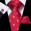 Bow Ties Hi-Tie Christmas For Men Hanky Cufflinks Set Silk Gifts Red Floral Jacquard Gravatas Party Large Men's Tie