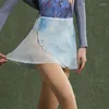 Bühnenkleidung Fee Ballett Tanzrock Schnürhüfte Schal Tutu Frauen Praxis Kleidung Blau Chiffon Erwachsene Moderne Tanzbekleidung JL5206