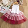 Ensembles de vêtements décontractés pour enfants New Fashion Girls Baby Tee blanc et jupe à plusieurs niveaux Outfits Two Piece Princess Party Vêtements mignons