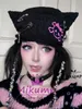 Bonnet/tête de mort casquettes Mikumn japonais Harajuku Kawaii noir blanc crâne oreilles de chat chapeaux pour femmes fille hiver chaud laine d'agneau mignon bonnet casquettes 230211