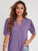 Kvinnors blusar 2023 Summer Ladies Fashion Casual V-ringning T-shirt Solid Color Puff Sleeve Loose Women's Tops 9 färger