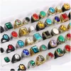 Ringos de cluster 50pcs/lote Vintage Antique Glass Escrited Jewelry Sier para homens Mulheres Misture Presentes de casamento de estilo de casamento Dro dh2su