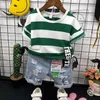 Vêtements année enfants Shorts tenue bébé rayures vêtements été filles à manches courtes t-shirt haut pantalon pièces garçons ensemble