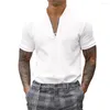 Men's T Shirts Men Tops Zipper Decor Solid Color Short Sleeve Stand Collar Close-fitting Type Summer T-shirt Male Clothes