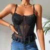 Camisoles & Tanks Black Mesh Sexy Tank Crop Top Hollow Out Lace Going See Through Ruffles Tops Summer Haut Femme Underwear 60