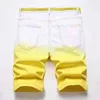 Männer Shorts Sommer Grün Gelb Denim 2023 Cargo Jeans Casual Marke Klassische Strand Männer Loch Ripped Bermuda