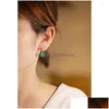 Stud Earrings Natural Hetian Jasper Gourd Designer Unique Diamondstudded Craft Retro Luxury Noble Charm Womens Brand Sier Jewe Dhhst