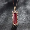 Chains Rose Gold Color CZ Red Crystal Pendant Wedding Necklace Chokers For Women Drop Womens Jewelry Wholesale Gift