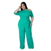 2023 Designer Women Plus Size Jumpsuits Solid Color Bandage Oblique Shoulder Flare Pants Bodysuit Fashion Loose Rompers