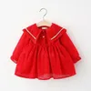 Girl Dresses Long Sleeve Baby Dress Lace Princess Fashion Infant Party Birthday Big Turn-down Collar Outfits Little Girls