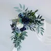 Decorative Flowers 2 Pcs Blue Artificial Set Wedding Arch Backdrop Fake Flower Row Wall Hanging Corner With DraperyParty Decor