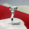 Anillos de racimo Genuino 18K 750 Anillo de oro blanco Prueba increíble REAL 2Ct Ronda D VVS1 Moissanite Boda para mujer Joyería