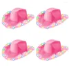 Berets Luminous Cowgirl Hut Vintage Western Style Cowboy Pink Women's Fashion Party Cap Fluffy Feather Rand Rand