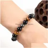 Beaded Men Bracelet Bangle Natural Stone Bracelets For Women 10Mm Tiger Eye Hematite Black Obsidian Drop Delivery Jewelry Dhgarden Dhjf1