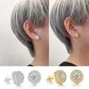 Stud Earrings Female Crystal Round Earring Gold Silver Color White Rhinestone Hip Hop Wedding For Women Jewelry Present
