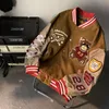 Herrenjacken Retro Bär bestickte Baseballuniform Männer und Frauen ins Frühling Lose Paar Straßenjacke Bomber Traf 230213