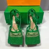 Tacones altos Sandalias para mujer Tacón delgado Banquete casual Zapatos de playa Parte superior de malla de punto Tendencia de moda Correa de tobillo maestra Zapato cuadrado de estilo romano de verano 35-43