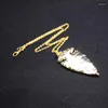 Pendant Necklaces Gold Color Natural Stone Necklace Arrowhead Black Obsidian Pendulum Rough Ore Crystal Clear Quartz Charms Reiki