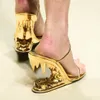 Sandalen GCDS Flip Flops Damen Keilsandalen mit J-Form Beast Teeth Design Geformter Absatz High Heel Sandalen Gold Metall Heels Sexy Mode Luxus Designer Fa J230525