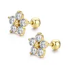 Brincos de garanhão Flor de estrela fofa Round Stones CZ Facar Back For Women Baby Girls Girls Brass Color Gold Color Jóias Oorbellen