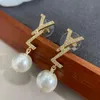 Designer Pearl Earrings for Women Diamond Gold Letter Dangles Earring Designers Jewelry Love Ear Ring Studs with Box Bracelet