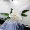 Faux blommig grönare diy konstgjord blomma vit bröllop bil brud dekoration dörr handtag band silkhörn med tyllgåvor set 230213