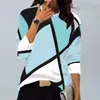 Women's T Shirts 2023 Women's Autumn Winter Fashion Tshirt Top Shirt Vintage Geometric Printed Round Neck Casual Long Sleeve Blue