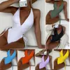 One Piece Swimsuit Multicolor Deep V Neck spetsar upp backless Sexig siamese bikini